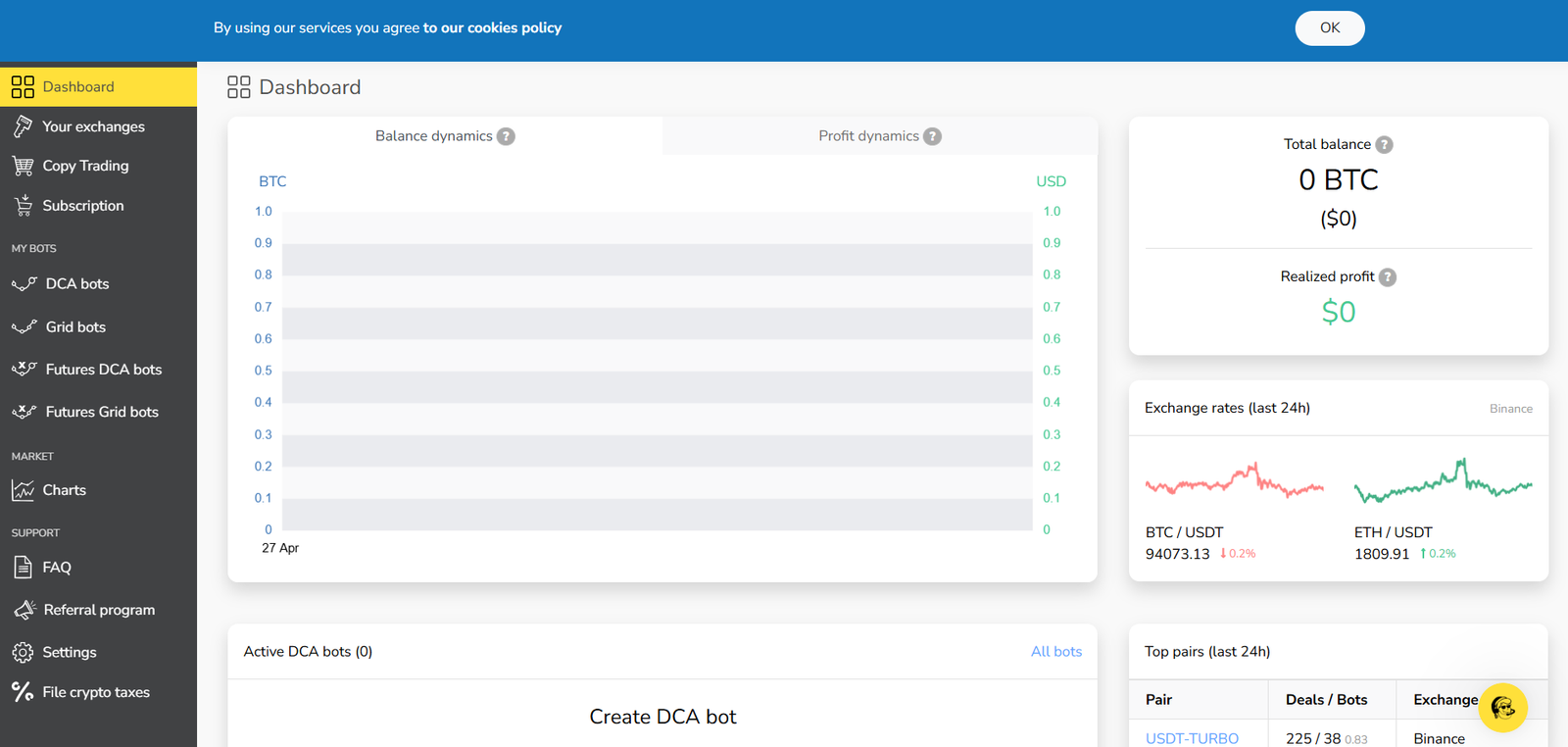 TradeSanta dashboard