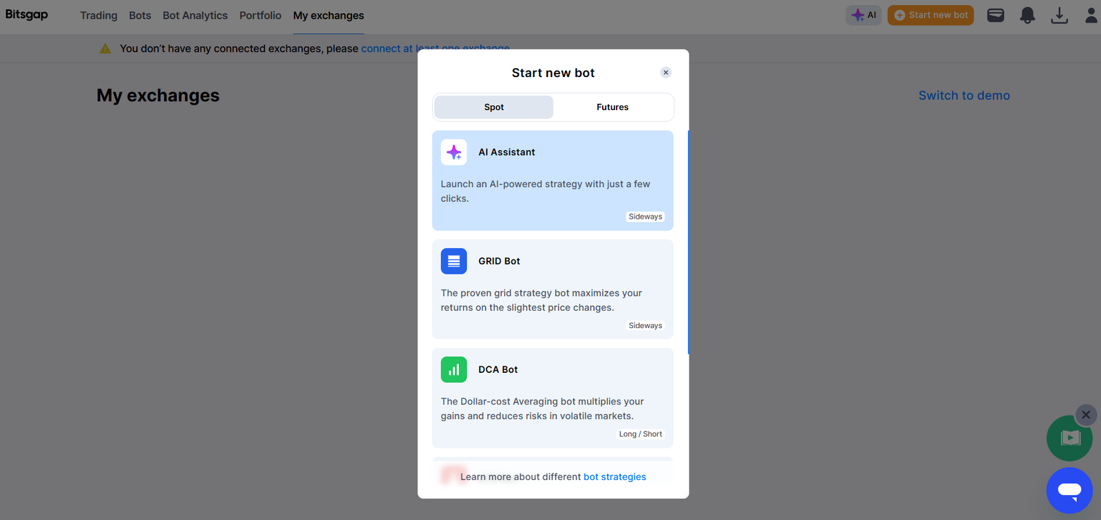 Bitsgap spot bot setup