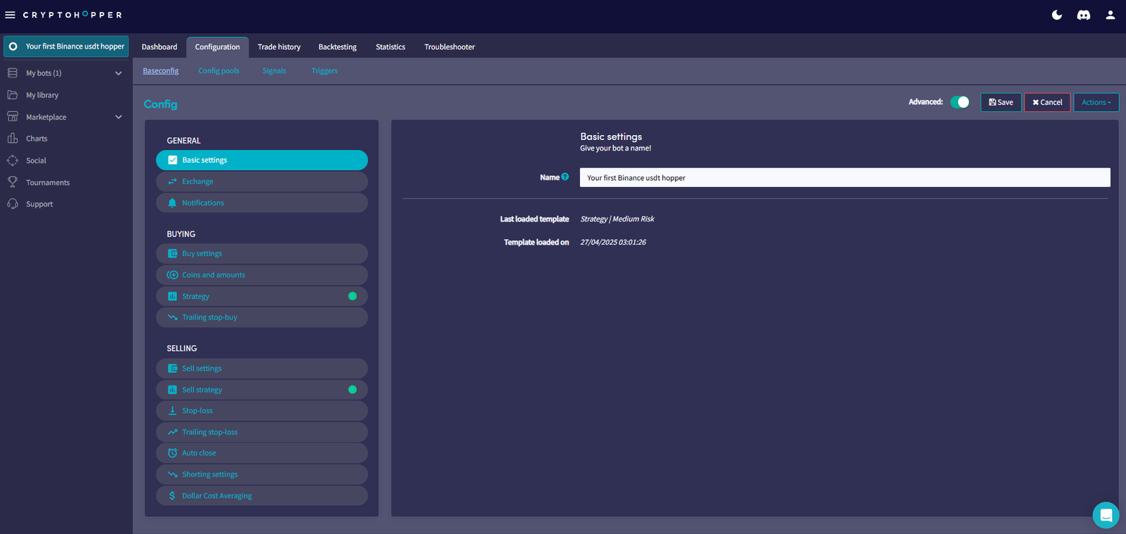 Cryptohopper configuration overview