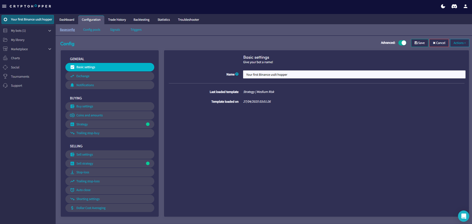 Cryptohopper configuration overview