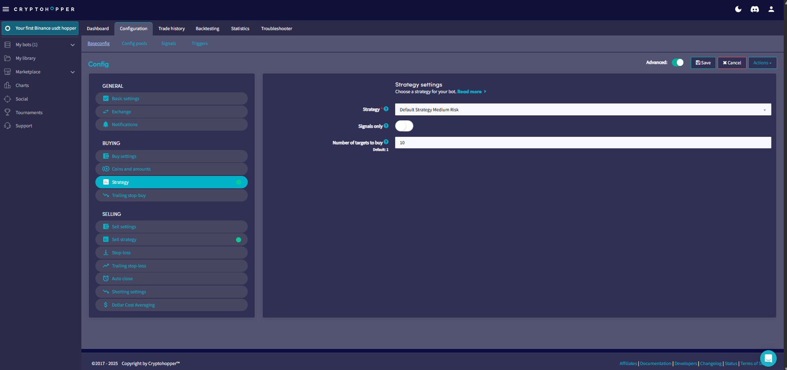 Cryptohopper buying strategy editor