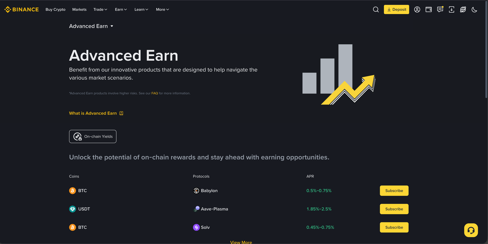 Binance earn products screenshot