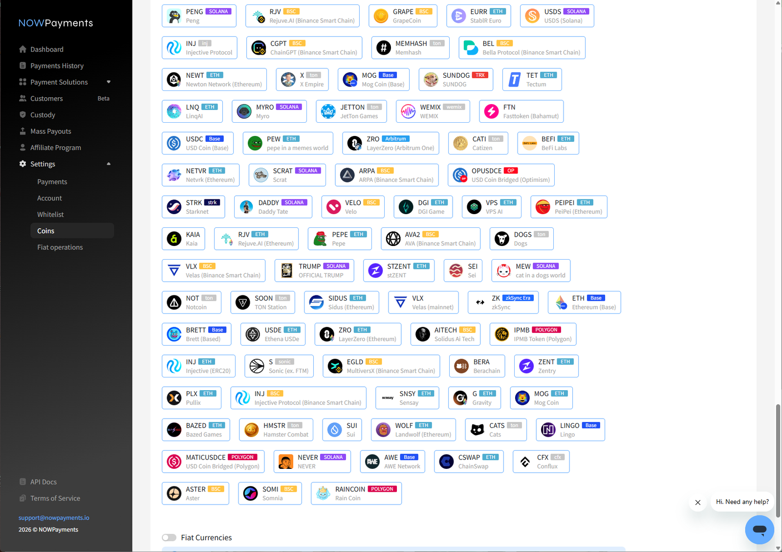 NOWPayments settings overview